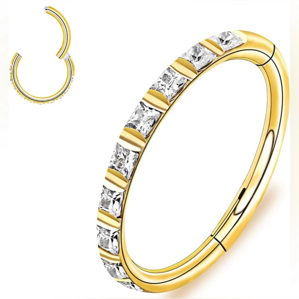 New - Gold Blinged Surgical Steel CZ Hoop Earring Daith, Tragus, Conch, Piercing
